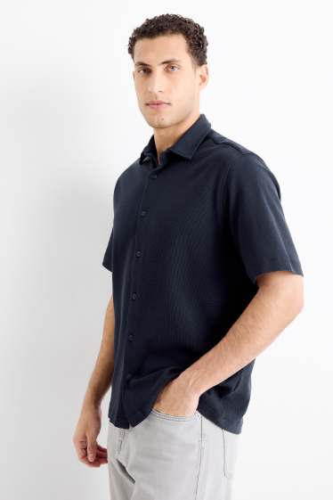 Home - Camisa - regular fit - Kent - texturada - blau fosc