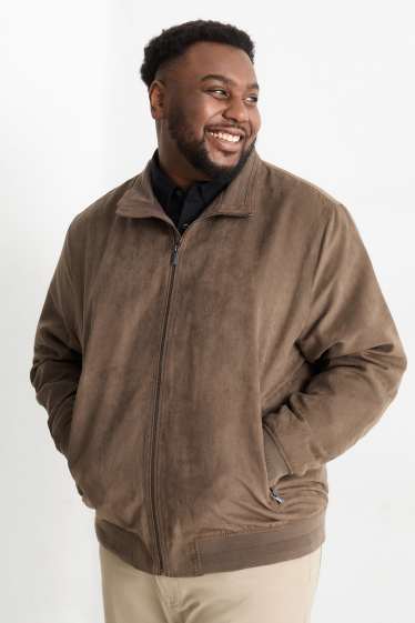 Bărbați - Bluzon - imitație de piele întoarsă - maro închis