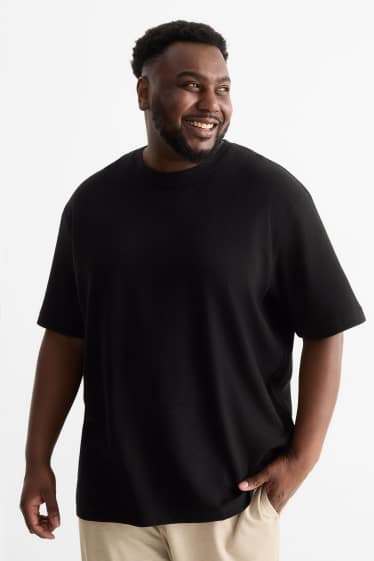 Herren - T-Shirt - Relaxed Fit - gerippt - schwarz