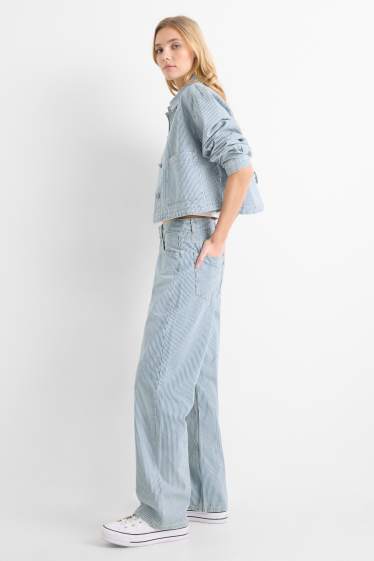 Femmes - Baggy jean - mid waist - à rayures - blanc / bleu clair