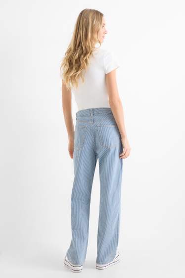 Femmes - Baggy jean - mid waist - à rayures - blanc / bleu clair