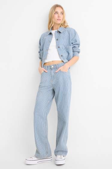 Femmes - Baggy jean - mid waist - à rayures - blanc / bleu clair