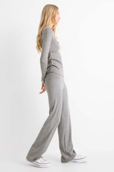 Damen - Jogginghose - gerippt - grau-melange