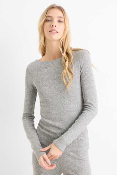 Damen - Langarmshirt - Slim Fit - gerippt - grau