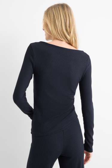 Damen - Langarmshirt - Slim Fit - gerippt - dunkelblau