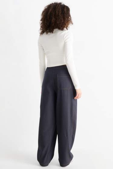 Dames - Pantalon - mid waist - balloon leg - jeanslook - jeansdonkerblauw