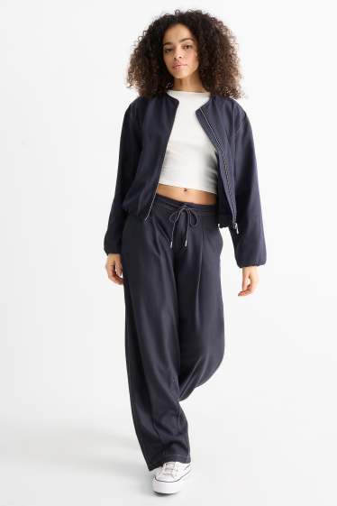 Dames - Pantalon - mid waist - balloon leg - jeanslook - jeansdonkerblauw