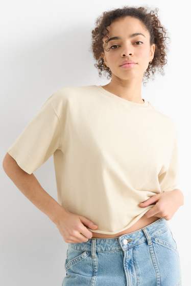 Donna - T-shirt corta - relaxed fit - bianco crema