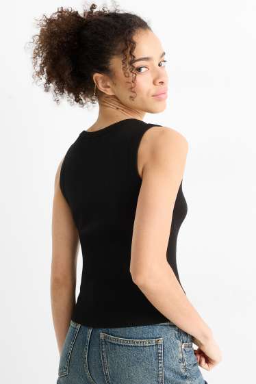 Dames - Top - ribstof - zwart