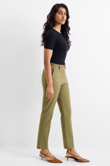 Femmes - Pantalon de toile à ceinture - midwaist - tapered fit - vert