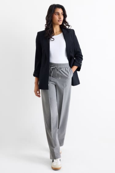 Damen - Stoffhose - Mid Waist - Wide Leg - grau