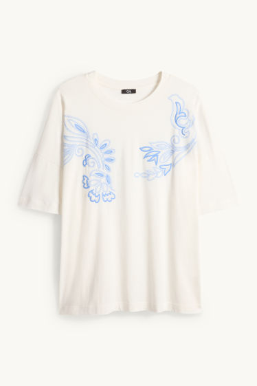 Damen - T-Shirt - Relaxed Fit - cremeweiß