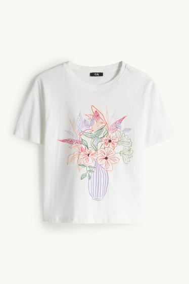 Femei - Tricou - regular fit - aspect lucios - alb-crem