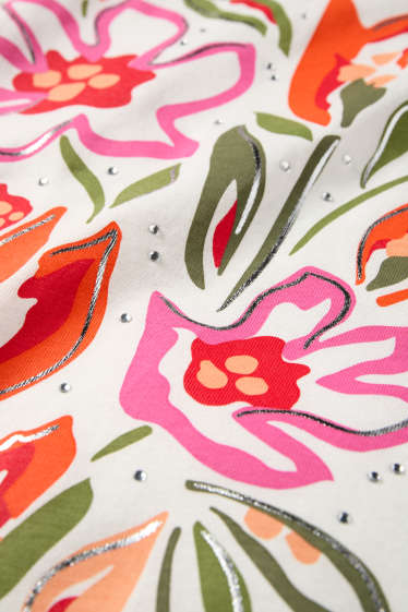 Femmes - T-shirt avec pierres de strass - regular fit - effet brillant - blanc crème