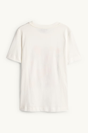 Femmes - T-shirt avec pierres de strass - regular fit - effet brillant - blanc crème