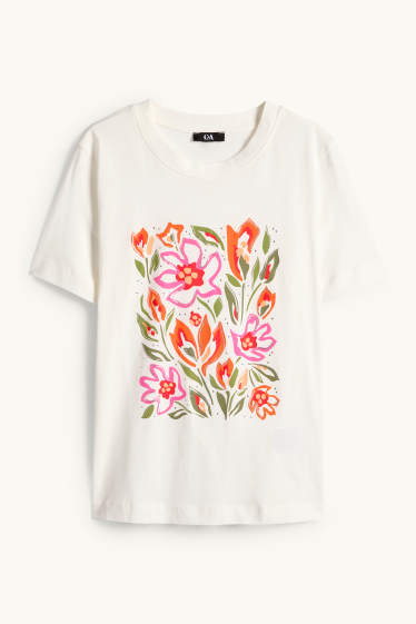 Femmes - T-shirt avec pierres de strass - regular fit - effet brillant - blanc crème