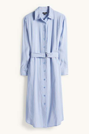 Femmes - Robe-chemisier à ceinture - à rayures - bleu clair