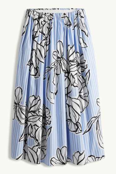 Dona - Faldilla prisada - de ratlles - de flors - blanc/blau