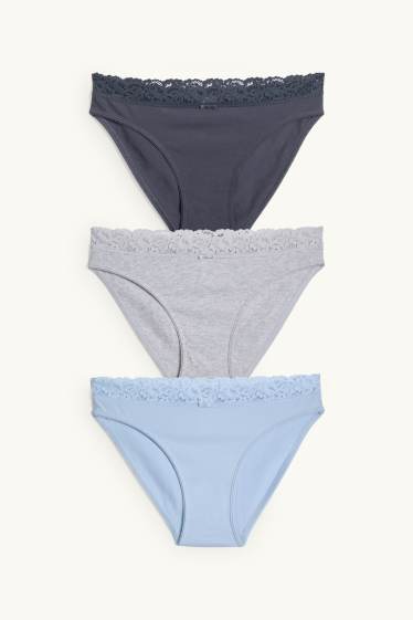 Femmes - Lot de 3 - culottes - bleu / gris