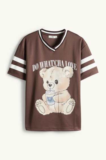 Bambine - Orsacchiotto - maglia a maniche corte - marrone scuro