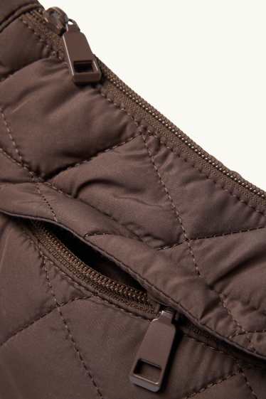 Dames - Schoudertas met stiksels - donkerbruin