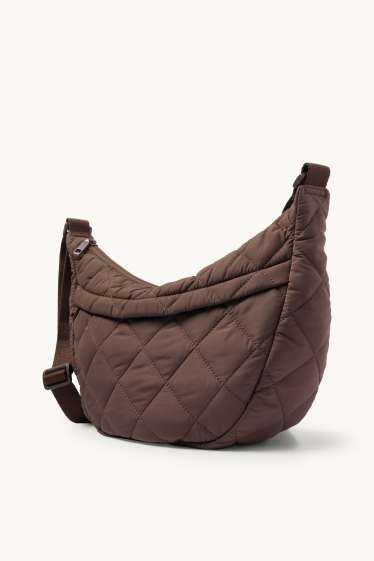 Dames - Schoudertas met stiksels - donkerbruin