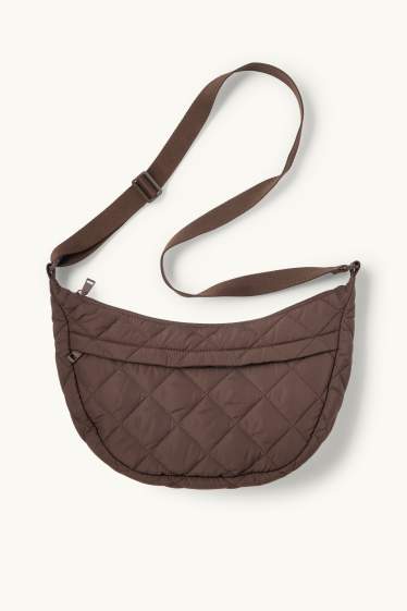 Dames - Schoudertas met stiksels - donkerbruin