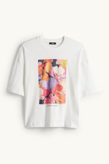 Donna - T-shirt - regular fit - effetto brillante - bianco