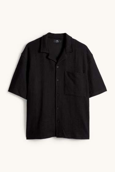 Hommes - Chemise - relaxed fit - col à revers - texturé - noir