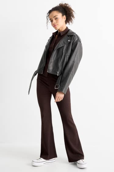 Damen - Flared Leggings - strukturiert - dunkelbraun