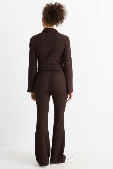 Damen - Flared Leggings - strukturiert - dunkelbraun