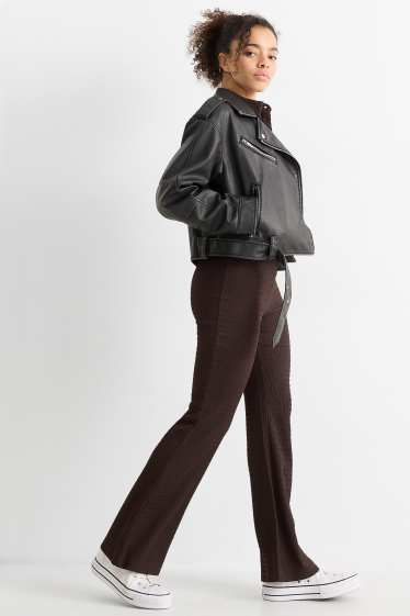 Damen - Flared Leggings - strukturiert - dunkelbraun