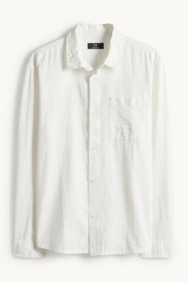 Hommes - Chemise - relaxed fit - col kent - finition texturée - blanc