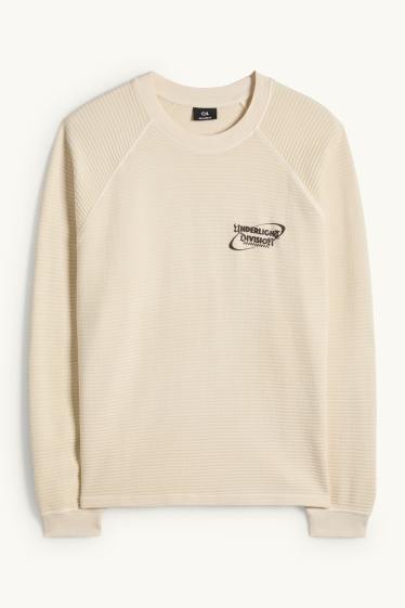 Pánské - Tričko s dlouhým rukávem - relaxed fit - strukturované - krémově bílá