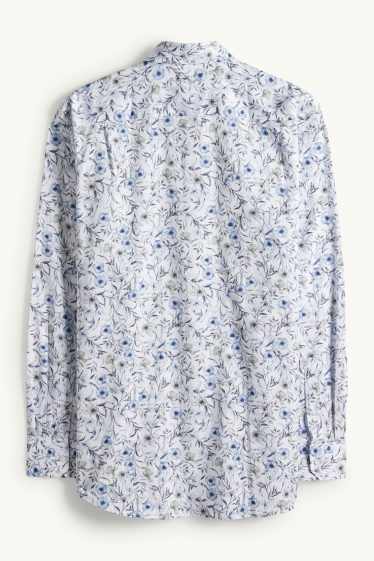 Hommes - Chemise de bureau - regular fit - col button-down - à motif - bleu foncé / blanc