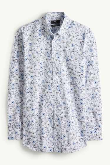 Hommes - Chemise de bureau - regular fit - col button-down - à motif - bleu foncé / blanc