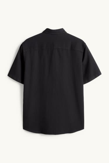 Hommes - Chemise - regular fit - col Kent - finition texturée - noir