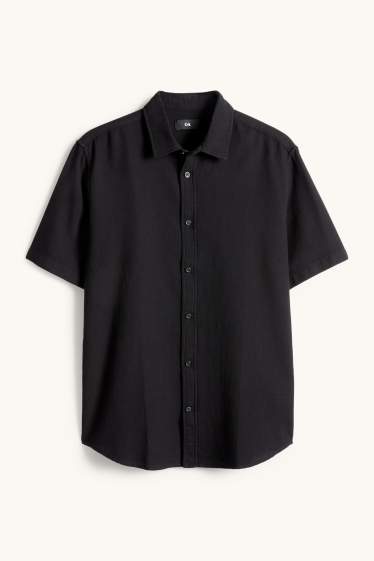 Hommes - Chemise - regular fit - col Kent - finition texturée - noir