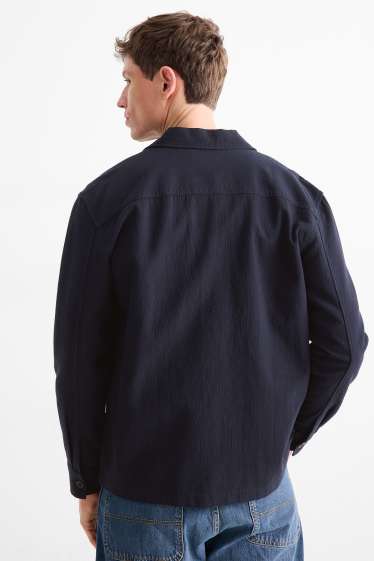 Men - Shirt jacket - relaxed fit - textured - dark blue