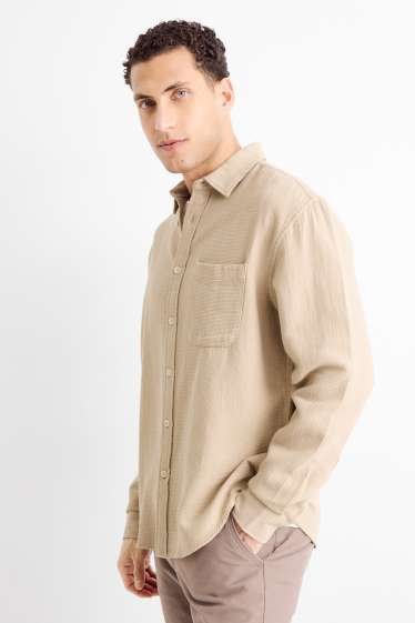 Heren - Overhemd - loose fit - Kent - met structuur - beige