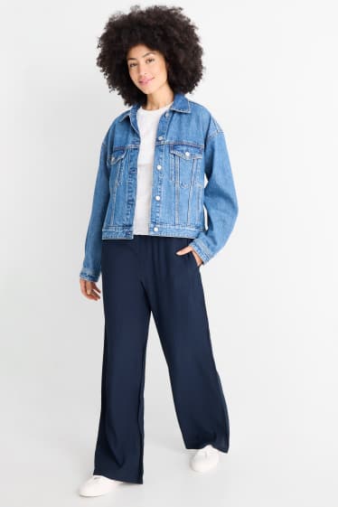 Dames - Pantalon - mid waist - wide leg - donkerblauw