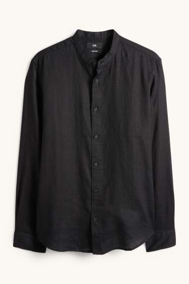 Unisex - Camisa de lli - regular fit - coll mao - negre