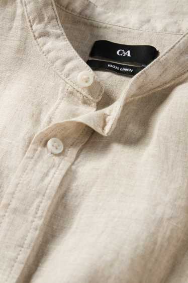 Unisex - Leinenhemd - Regular Fit - Stehkragen - hellbeige