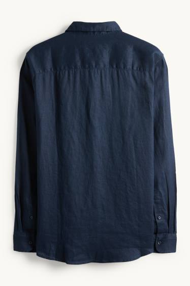 Men - Linen shirt - regular fit - kent collar - dark blue