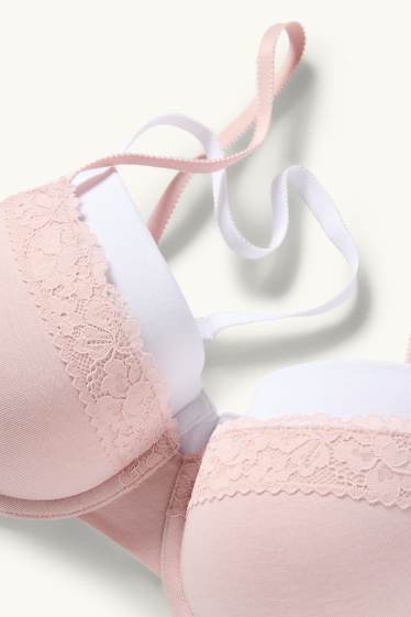 Dames - Set van 2 - BH met beugels - DEMI - voorgevormd - roze