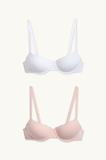 Dames - Set van 2 - BH met beugels - DEMI - voorgevormd - roze