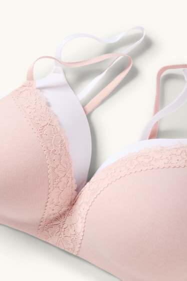 Dames - Set van 2 - BH zonder beugels - voorgevormd - wit / roze