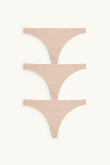 Femei - Multipack 3 perechi - chiloți tanga - bej deschis