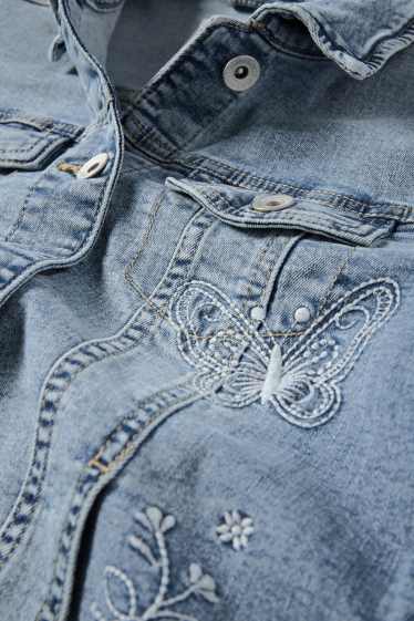 Enfants filles - Fleurs et papillon - veste en jean - bleu