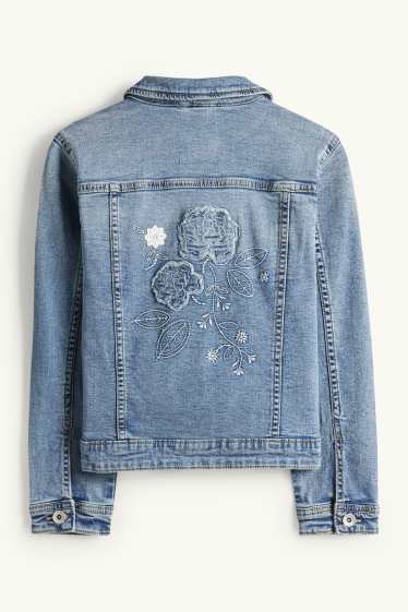 Enfants filles - Fleurs et papillon - veste en jean - bleu